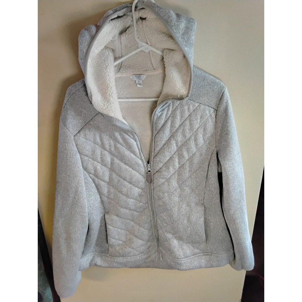 Time and Tru Womens Gray Sherpa Lined Quilted Full Zip Hoodie‎ Jacket XL 16-18